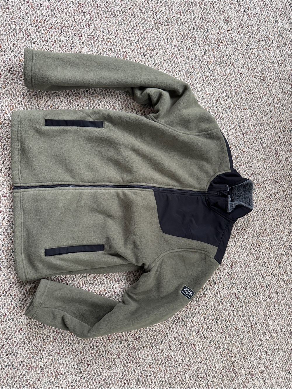 Hurley Olive Green Fleece Jacket with Black Shoulder Panel